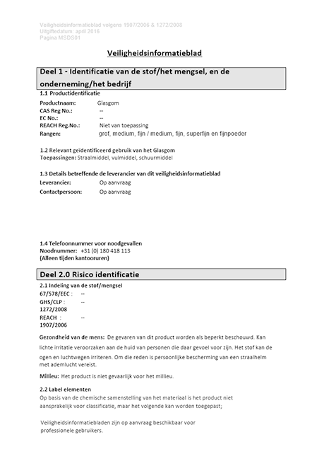 Veiligheidsinformatieblad glasgom